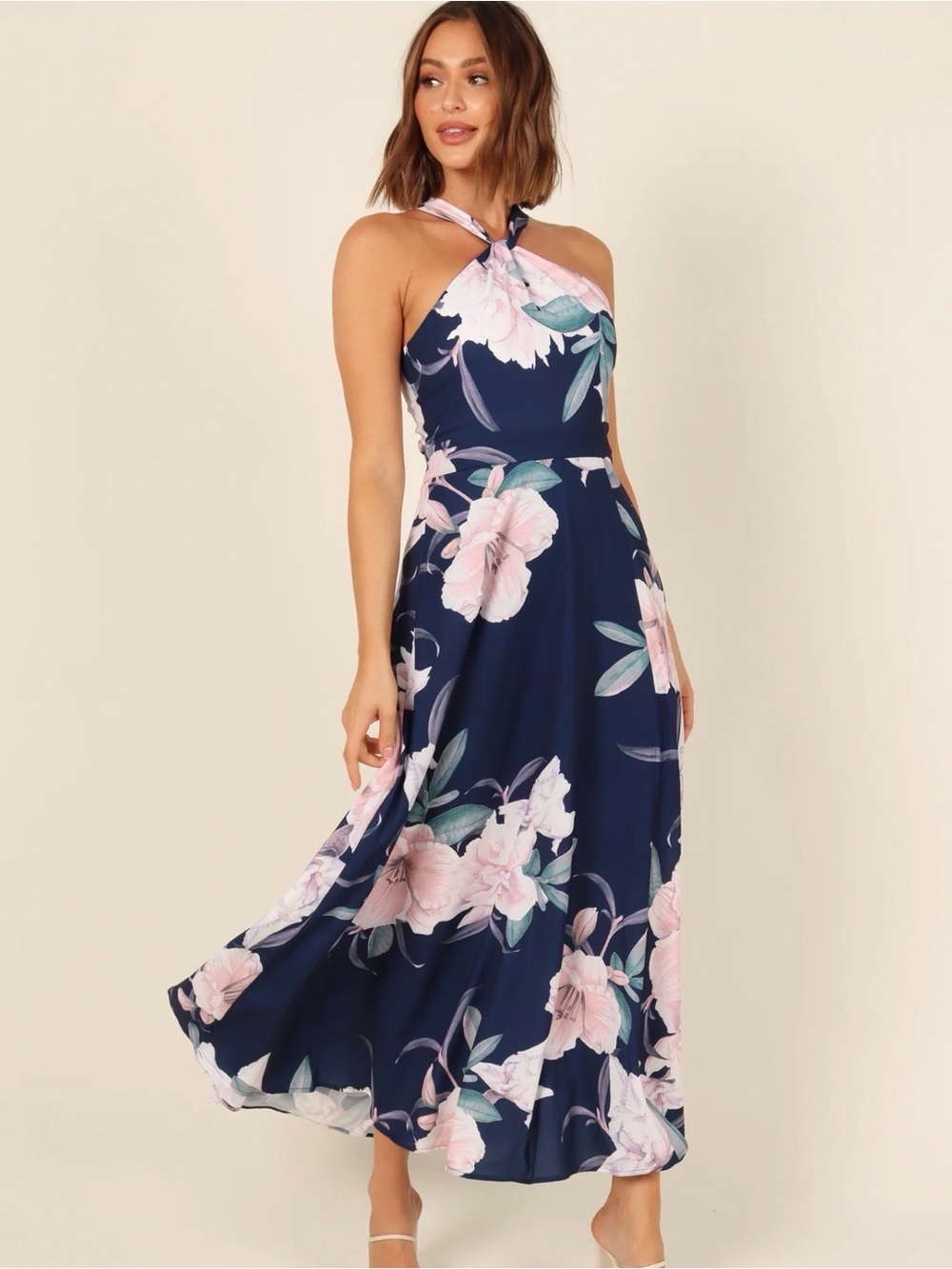 NWT Petal & Pup Miara Navy Floral Halter Maxi Dress Size 4